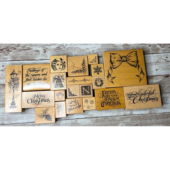 Lot of 20 Christmas PSX Design (1980-1999) Wood Mounted Rubber Stamp Vintage - Picture 1 of 16